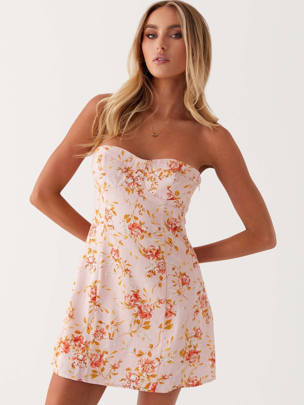 Peppermayo Cali Strapless Mini Dress - Pink Floral Sz 8